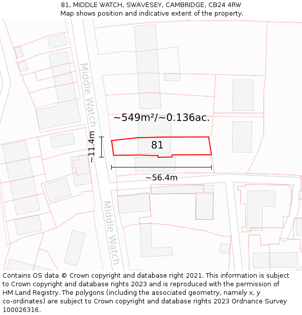 81, MIDDLE WATCH, SWAVESEY, CAMBRIDGE, CB24 4RW: Plot and title map