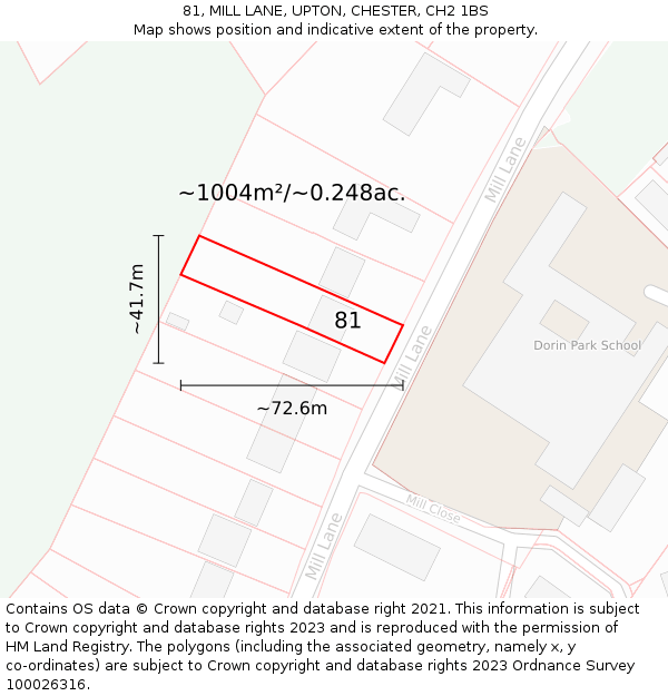 81, MILL LANE, UPTON, CHESTER, CH2 1BS: Plot and title map