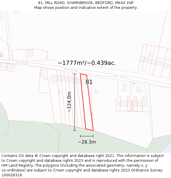 81, MILL ROAD, SHARNBROOK, BEDFORD, MK44 1NP: Plot and title map