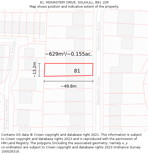 81, MONASTERY DRIVE, SOLIHULL, B91 1DP: Plot and title map