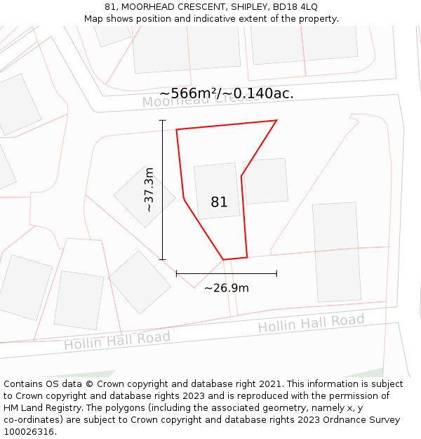 81, MOORHEAD CRESCENT, SHIPLEY, BD18 4LQ: Plot and title map