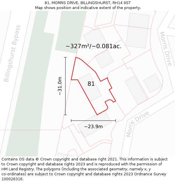 81, MORRIS DRIVE, BILLINGSHURST, RH14 9ST: Plot and title map