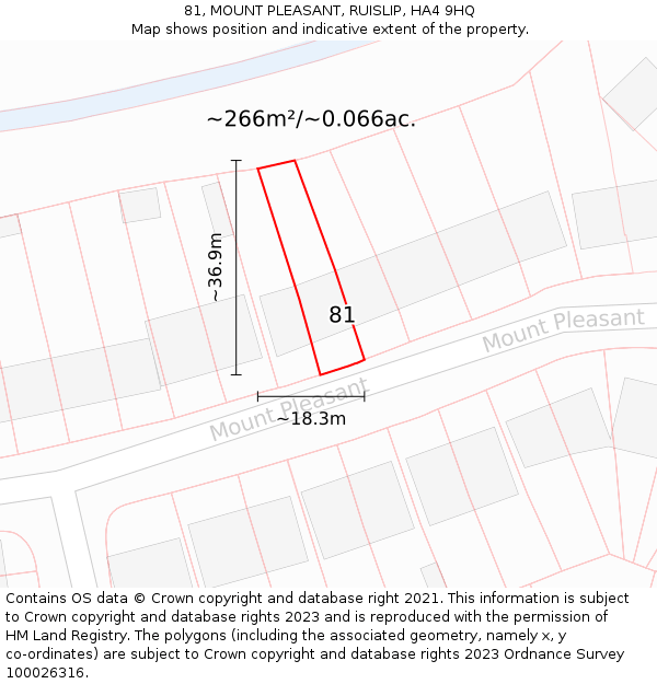 81, MOUNT PLEASANT, RUISLIP, HA4 9HQ: Plot and title map