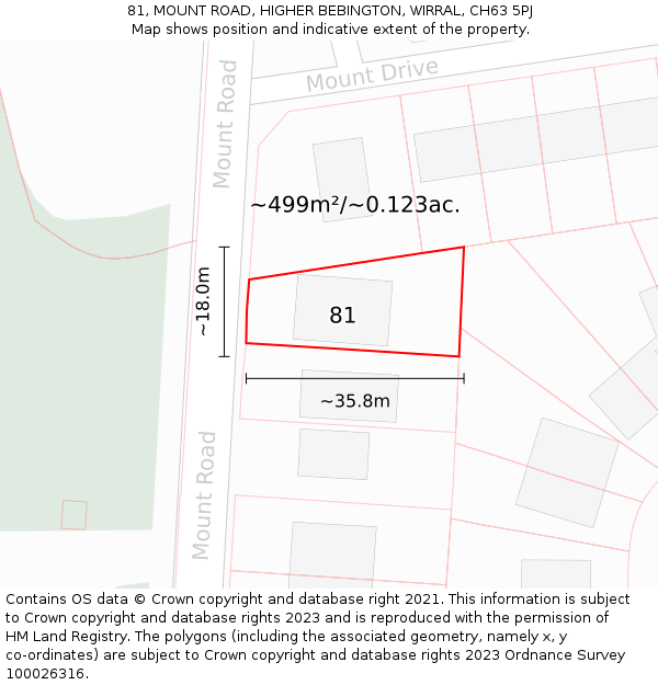 81, MOUNT ROAD, HIGHER BEBINGTON, WIRRAL, CH63 5PJ: Plot and title map