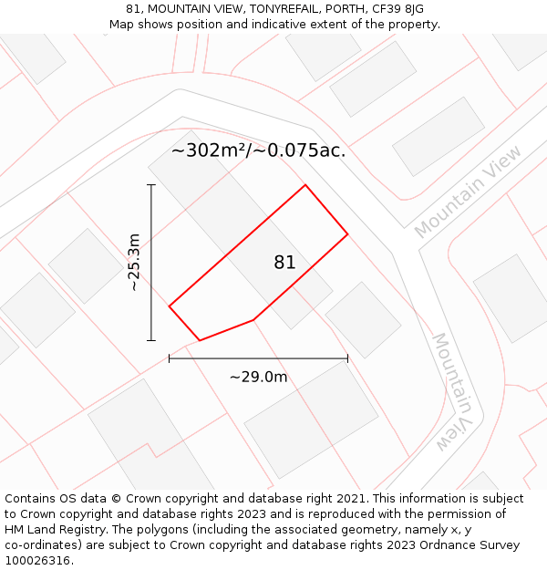 81, MOUNTAIN VIEW, TONYREFAIL, PORTH, CF39 8JG: Plot and title map