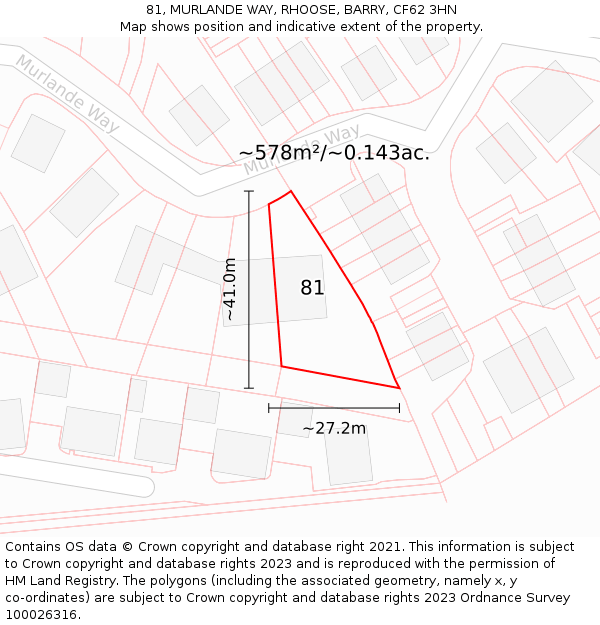 81, MURLANDE WAY, RHOOSE, BARRY, CF62 3HN: Plot and title map