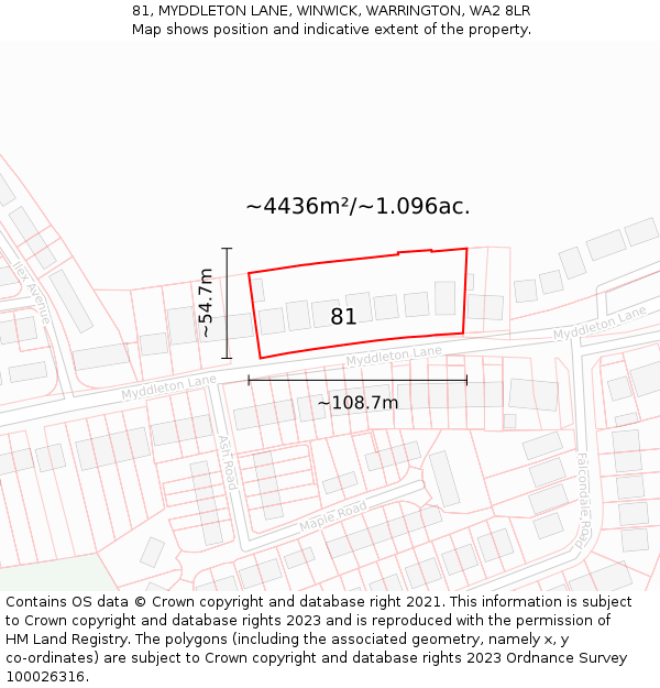 81, MYDDLETON LANE, WINWICK, WARRINGTON, WA2 8LR: Plot and title map