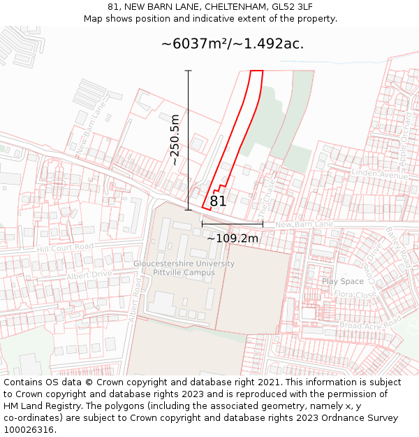 81, NEW BARN LANE, CHELTENHAM, GL52 3LF: Plot and title map