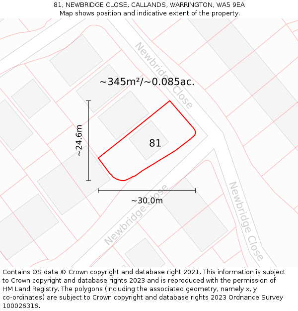 81, NEWBRIDGE CLOSE, CALLANDS, WARRINGTON, WA5 9EA: Plot and title map