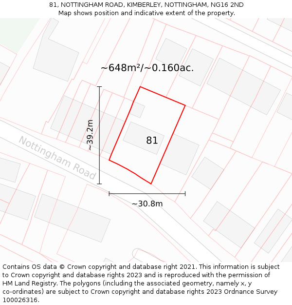 81, NOTTINGHAM ROAD, KIMBERLEY, NOTTINGHAM, NG16 2ND: Plot and title map