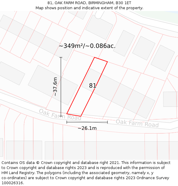 81, OAK FARM ROAD, BIRMINGHAM, B30 1ET: Plot and title map