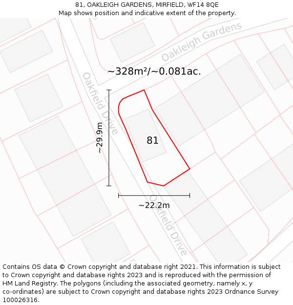 81, OAKLEIGH GARDENS, MIRFIELD, WF14 8QE: Plot and title map