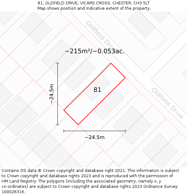 81, OLDFIELD DRIVE, VICARS CROSS, CHESTER, CH3 5LT: Plot and title map