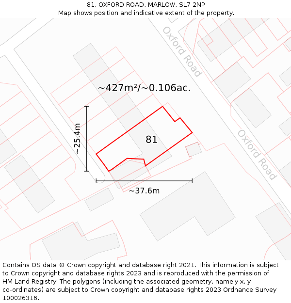 81, OXFORD ROAD, MARLOW, SL7 2NP: Plot and title map
