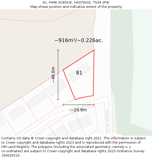 81, PARK AVENUE, HASTINGS, TN34 2PW: Plot and title map