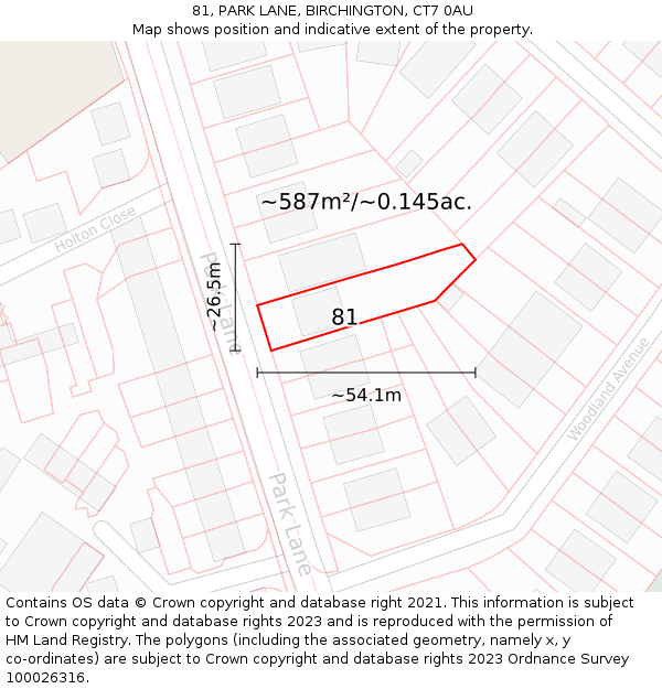 81, PARK LANE, BIRCHINGTON, CT7 0AU: Plot and title map
