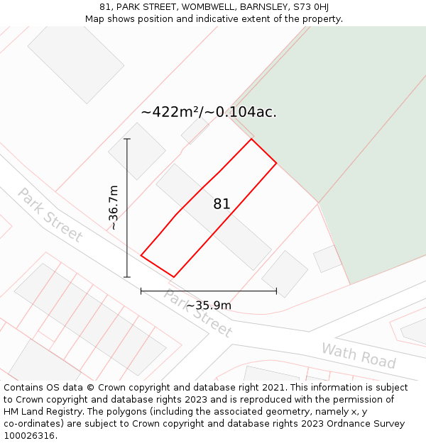 81, PARK STREET, WOMBWELL, BARNSLEY, S73 0HJ: Plot and title map