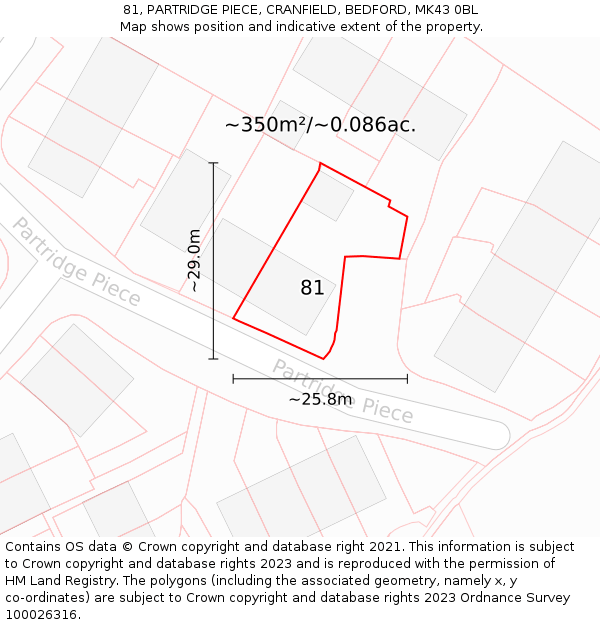 81, PARTRIDGE PIECE, CRANFIELD, BEDFORD, MK43 0BL: Plot and title map
