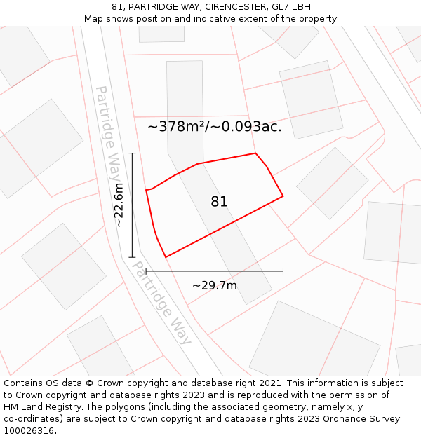81, PARTRIDGE WAY, CIRENCESTER, GL7 1BH: Plot and title map