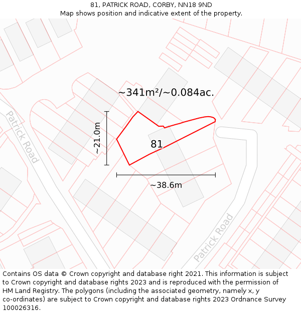 81, PATRICK ROAD, CORBY, NN18 9ND: Plot and title map