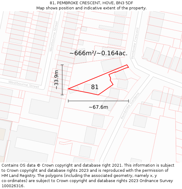 81, PEMBROKE CRESCENT, HOVE, BN3 5DF: Plot and title map