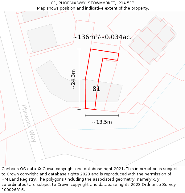 81, PHOENIX WAY, STOWMARKET, IP14 5FB: Plot and title map