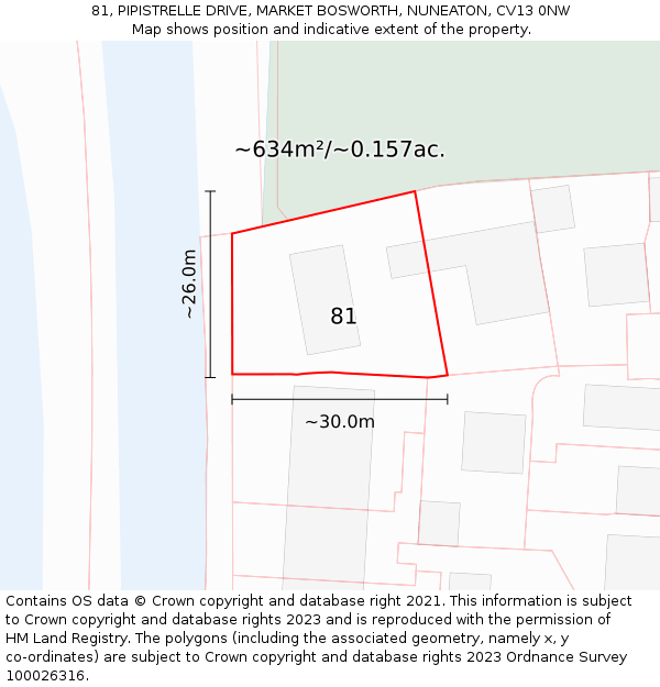 81, PIPISTRELLE DRIVE, MARKET BOSWORTH, NUNEATON, CV13 0NW: Plot and title map