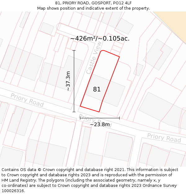81, PRIORY ROAD, GOSPORT, PO12 4LF: Plot and title map