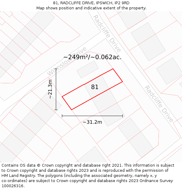 81, RADCLIFFE DRIVE, IPSWICH, IP2 9RD: Plot and title map