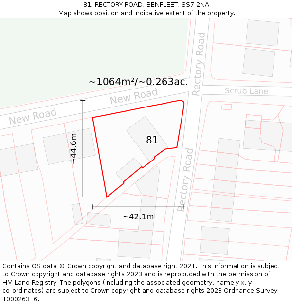 81, RECTORY ROAD, BENFLEET, SS7 2NA: Plot and title map