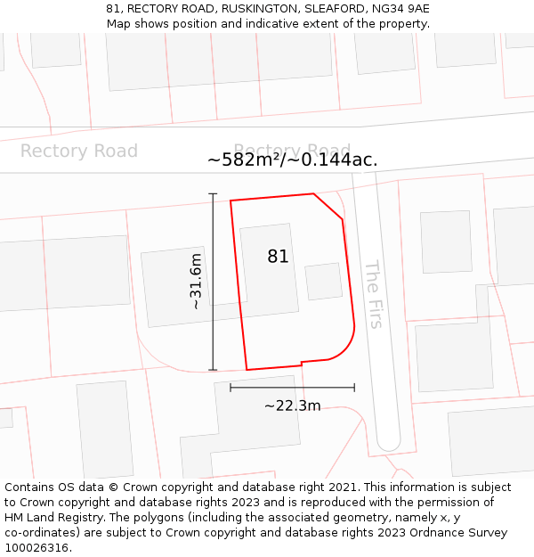 81, RECTORY ROAD, RUSKINGTON, SLEAFORD, NG34 9AE: Plot and title map