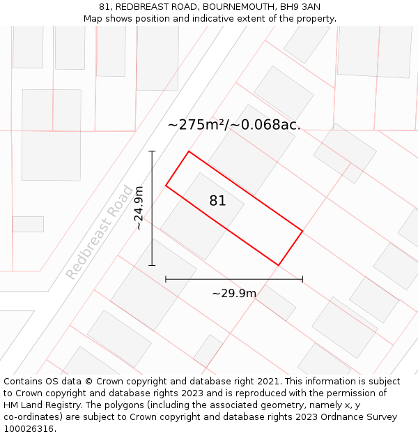 81, REDBREAST ROAD, BOURNEMOUTH, BH9 3AN: Plot and title map