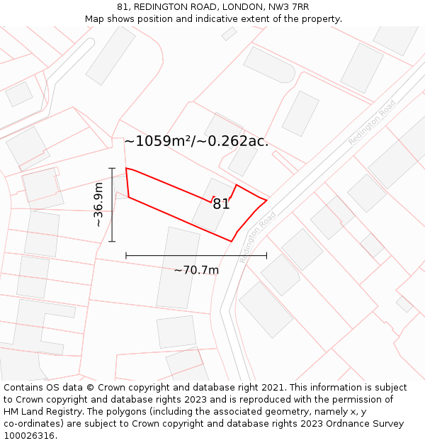 81, REDINGTON ROAD, LONDON, NW3 7RR: Plot and title map