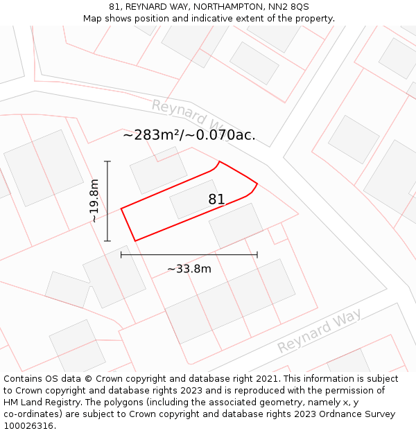 81, REYNARD WAY, NORTHAMPTON, NN2 8QS: Plot and title map