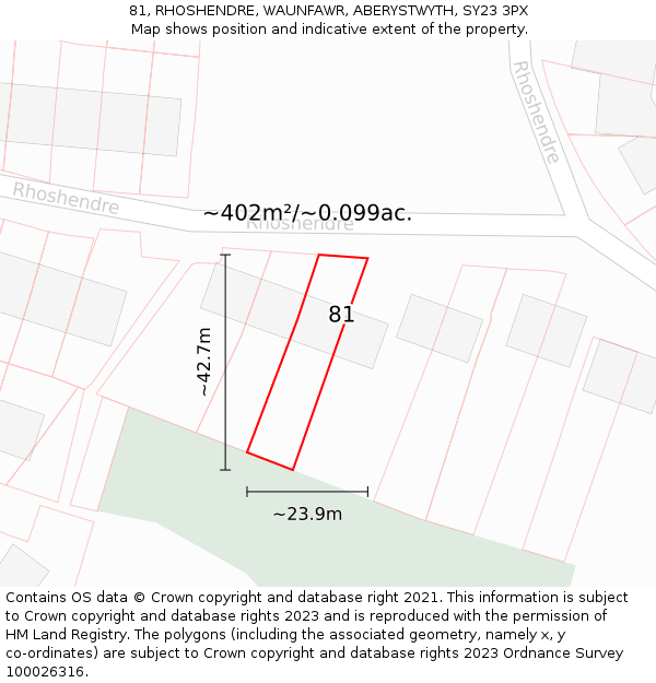 81, RHOSHENDRE, WAUNFAWR, ABERYSTWYTH, SY23 3PX: Plot and title map