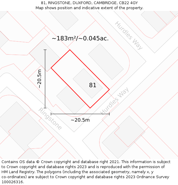 81, RINGSTONE, DUXFORD, CAMBRIDGE, CB22 4GY: Plot and title map
