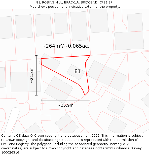 81, ROBINS HILL, BRACKLA, BRIDGEND, CF31 2PJ: Plot and title map