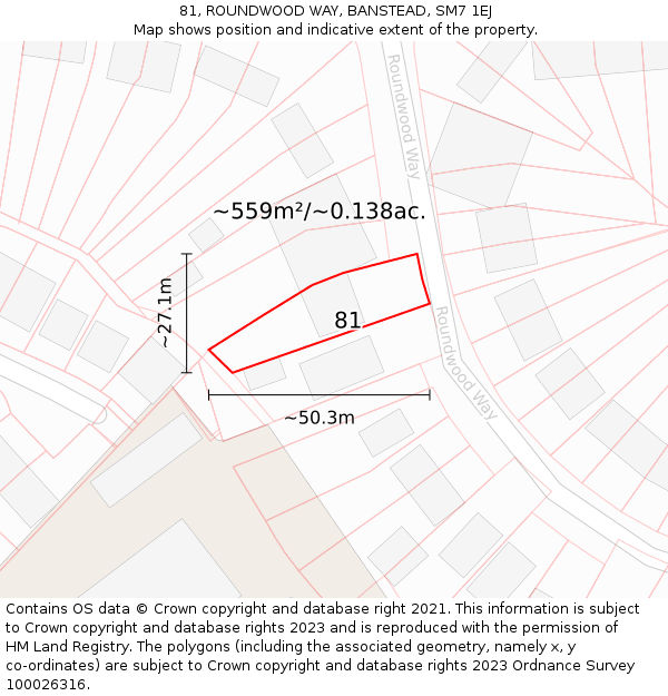 81, ROUNDWOOD WAY, BANSTEAD, SM7 1EJ: Plot and title map
