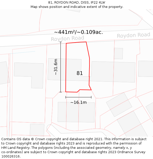 81, ROYDON ROAD, DISS, IP22 4LW: Plot and title map