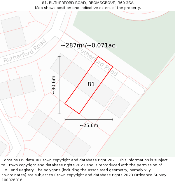 81, RUTHERFORD ROAD, BROMSGROVE, B60 3SA: Plot and title map