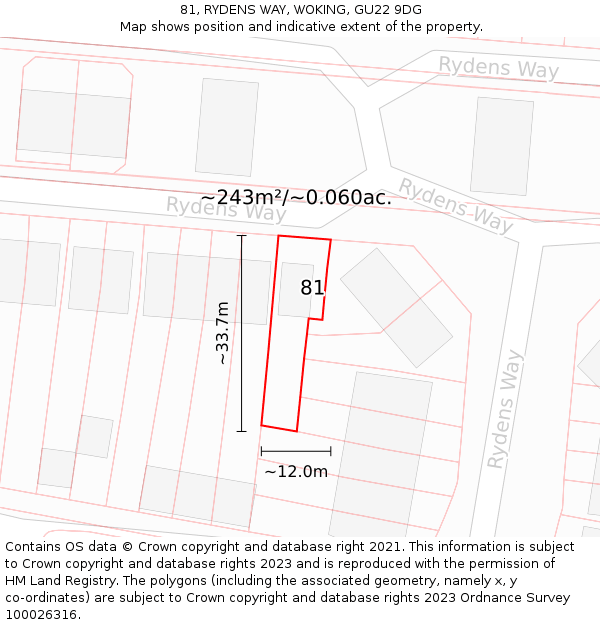81, RYDENS WAY, WOKING, GU22 9DG: Plot and title map