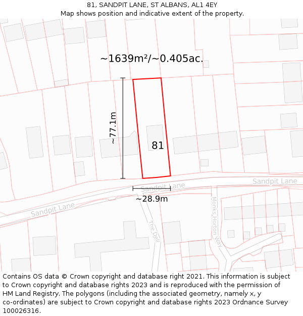 81, SANDPIT LANE, ST ALBANS, AL1 4EY: Plot and title map