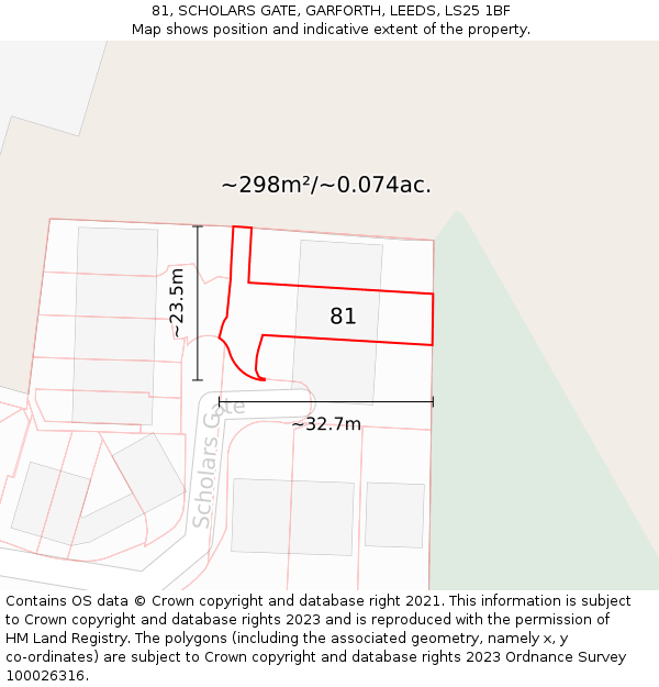 81, SCHOLARS GATE, GARFORTH, LEEDS, LS25 1BF: Plot and title map