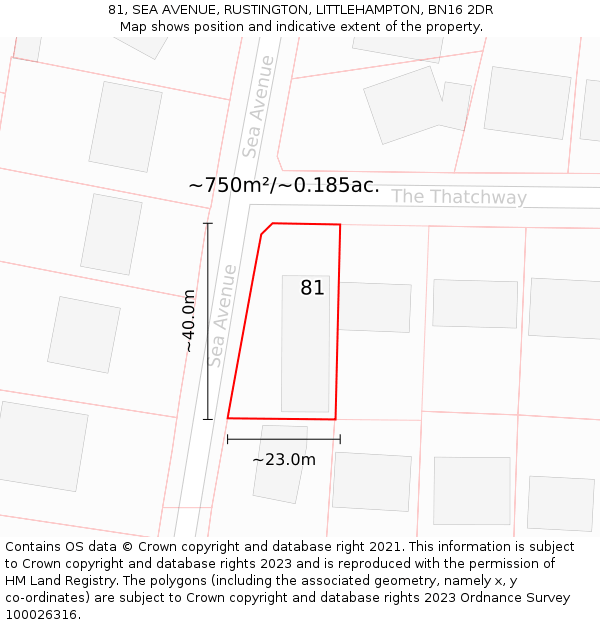 81, SEA AVENUE, RUSTINGTON, LITTLEHAMPTON, BN16 2DR: Plot and title map