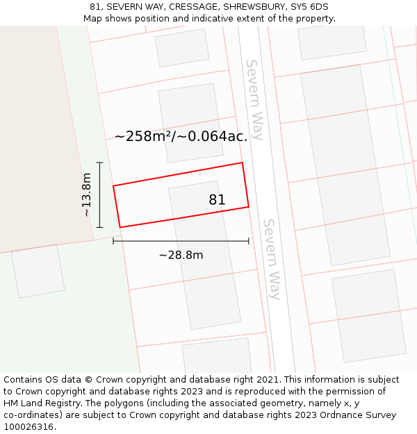 81, SEVERN WAY, CRESSAGE, SHREWSBURY, SY5 6DS: Plot and title map