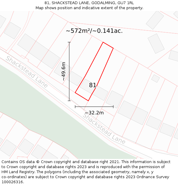 81, SHACKSTEAD LANE, GODALMING, GU7 1RL: Plot and title map