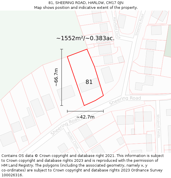 81, SHEERING ROAD, HARLOW, CM17 0JN: Plot and title map