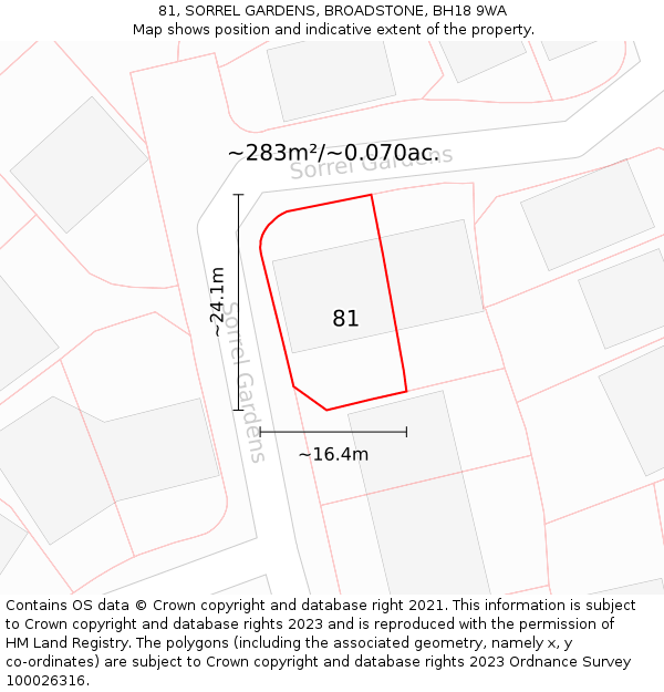 81, SORREL GARDENS, BROADSTONE, BH18 9WA: Plot and title map