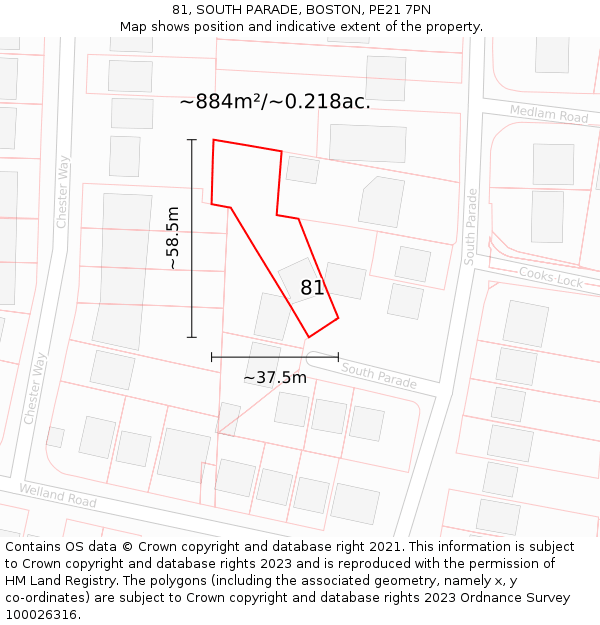 81, SOUTH PARADE, BOSTON, PE21 7PN: Plot and title map