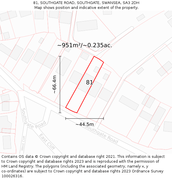 81, SOUTHGATE ROAD, SOUTHGATE, SWANSEA, SA3 2DH: Plot and title map